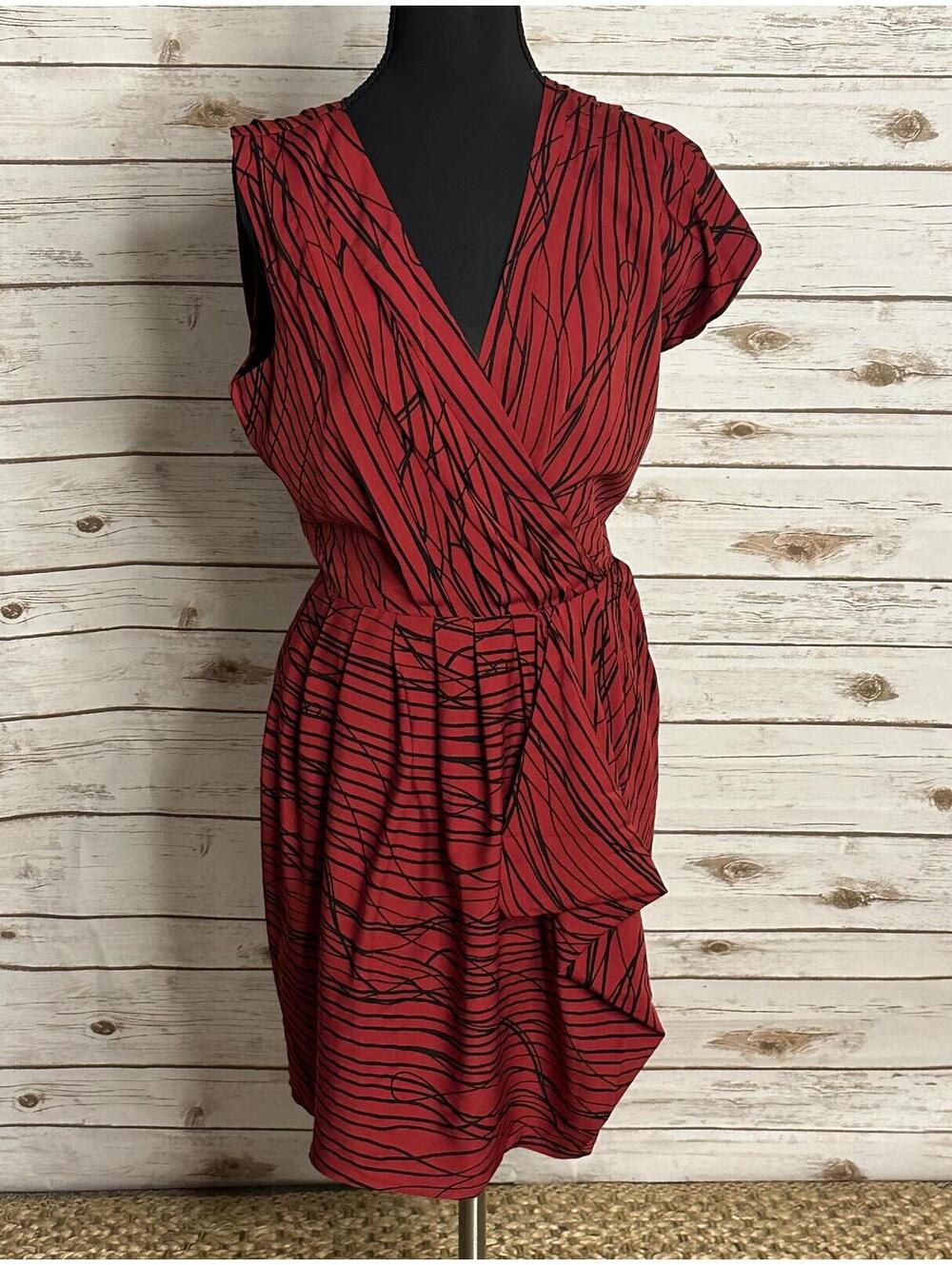 W118 by Walter Baker wrap-style cocktail dress Small red black abstract striped